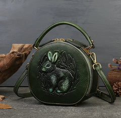 Arcadia Embossed Leather Round Handbag Circle Crossbody Bag for Women