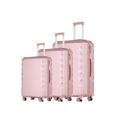 View of the pink colored luggage set