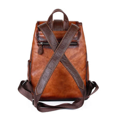 Vintage Women's Casual Leather Backpack  - Brown/Coffee/Red - 12 inches