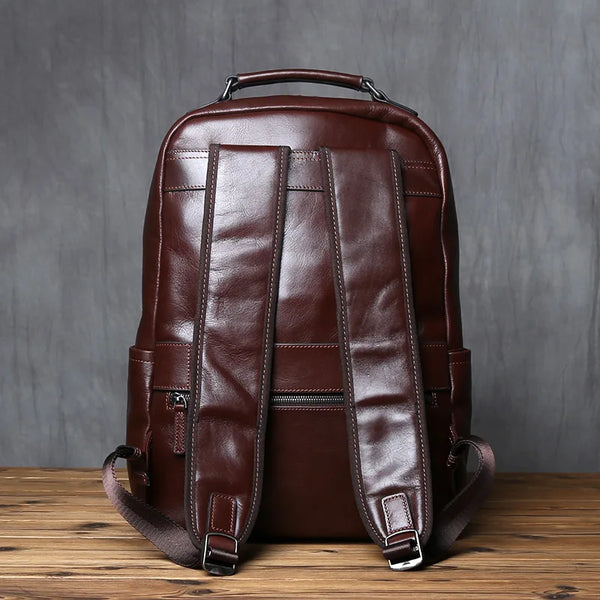 Django Leather Tech Backpack for Men - Black/Brown/Coffee - 15 inches