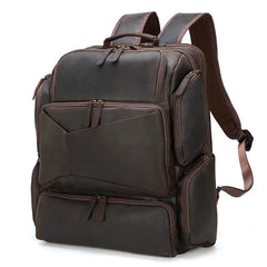 Traveler Leather Backpack with Laptop Sleeve - Dark Brown - 17 inches