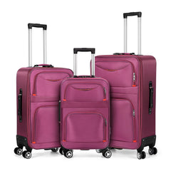 View of the three rolling cases of the purple-colored set