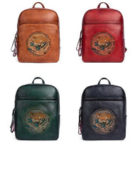 Ivy Embossed Leather Backpack - USB Power Plug - Black/Brown/Green/Red