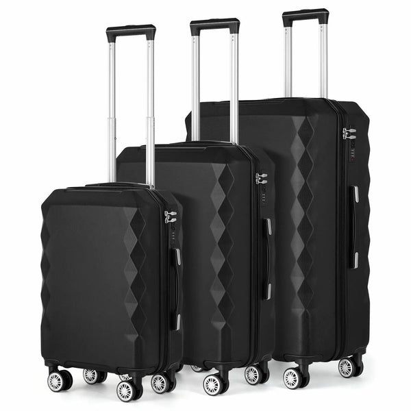 View of the black-colored luggage set with the trolley handles in extended position