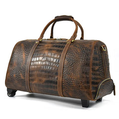 Foxbury Croc Embossed Leather Travel Duffel Carry-On Weekender On Wheels