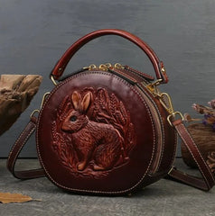 Arcadia Embossed Leather Round Handbag Circle Crossbody Bag for Women