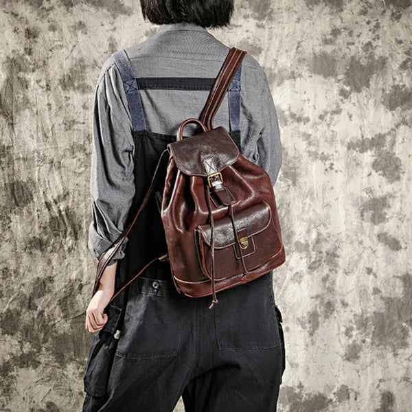 Ventura Leather Flap Backpack for Women - Black/Brown/Coffee - One Size