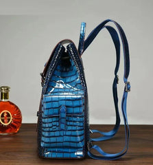 Sleek Croc Embossed Leather Backpack - Blue/Brown/Gray/Red - One Size