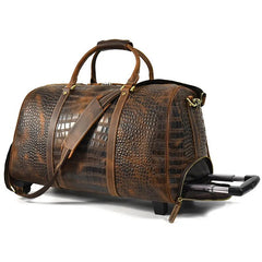 Foxbury Croc Embossed Leather Travel Duffel Carry-On Weekender On Wheels