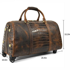 Foxbury Croc Embossed Leather Travel Duffel Carry-On Weekender On Wheels