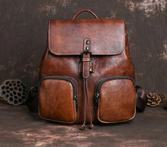 Vintage Multifunctional Leather Backpack - Brown/Coffee/Midnight Blue