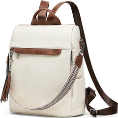 Multifunctional Vegan Leather Backpack - Black/Brown/Cream - One Size