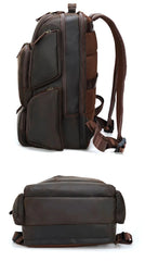 Traveler Leather Backpack with Laptop Sleeve - Dark Brown - 17 inches