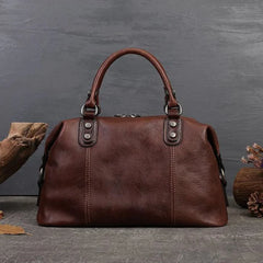 Women's Embossed Leather Handbag Duffel Bag - Brown/Coffee/Deep Blue/Red