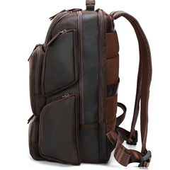 Traveler Leather Backpack with Laptop Sleeve - Dark Brown - 17 inches