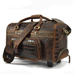 Emerson Croco-Embossed Leather Wheeled Duffel Cabin Rolling Weekender