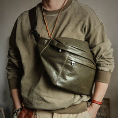 Hawkeye Leather Chest Bag Fanny Pack Crossbody Bag - Black/Dark Olive