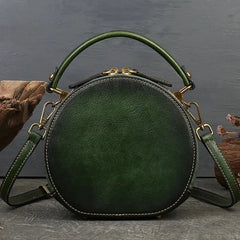 Arcadia Embossed Leather Round Handbag Circle Crossbody Bag for Women