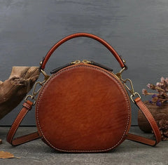 Arcadia Embossed Leather Round Handbag Circle Crossbody Bag for Women