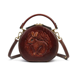 Arcadia Embossed Leather Round Handbag Circle Crossbody Bag for Women