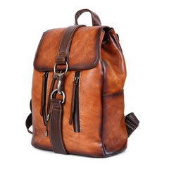 Vintage Women's Casual Leather Backpack  - Brown/Coffee/Red - 12 inches