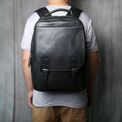 Django Leather Tech Backpack for Men - Black/Brown/Coffee - 15 inches