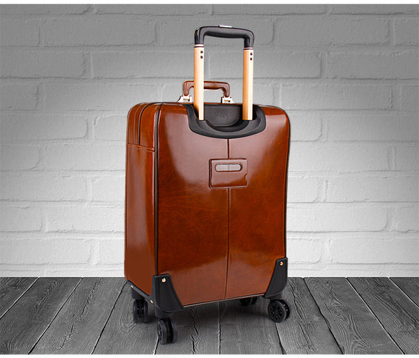Jet Set Travel Leather Carry-On Spinner Suitcase in Brown, 16/20 inches