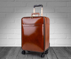 Jet Set Travel Leather Carry-On Spinner Suitcase in Brown, 16/20 inches