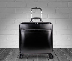 Jet Set Travel Leather Carry-On Spinner Suitcase in Black, 16/20 inches