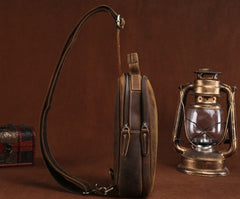 Dark Brown Leather Single Strap Pack Sling Bag Crossbody Bag - One Size