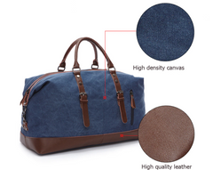 Canvas Duffel Bag with Leather Trim Large Travel Bag with Shoulder Strap