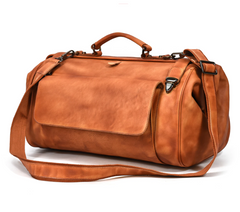 Sleek Wide Mouth Leather Duffel Bag, Men’s Carry-On Weekender, One Size