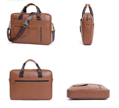 Computer Carrying Bag Work Briefcase, Leather, Brown/Coffee, 15.6 inches