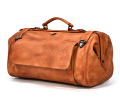 Sleek Wide Mouth Leather Duffel Bag, Men’s Carry-On Weekender, One Size