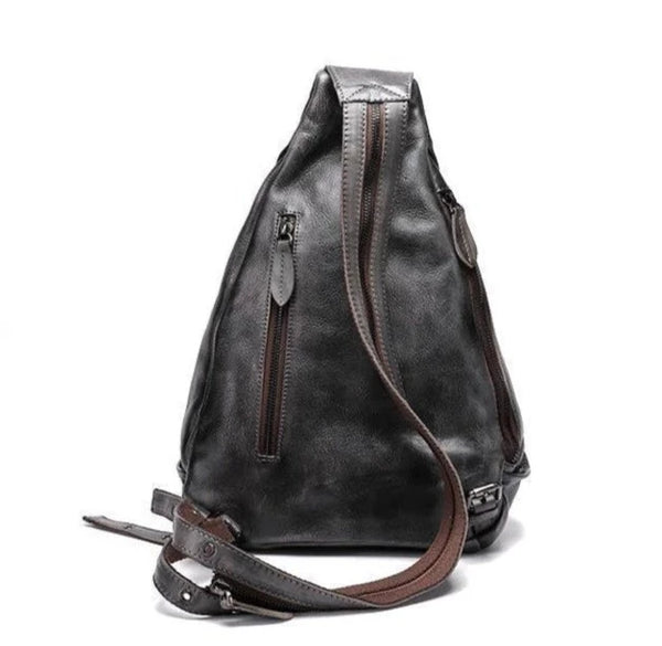 Women's Brooklyn Embossed Leather Backpack Sling Bag, Dark Gray/Green