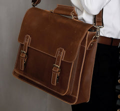 Business Briefcase, Crazy Horse Leather, Blue/Brown/Coffee, 15 inches