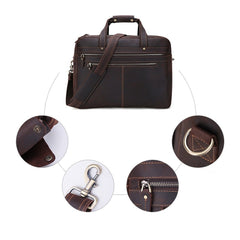 Traveler Briefcase Laptop Carrying Bag, Dark Brown Leather, 17 inches