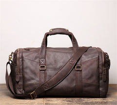 Vintage Leather Weekender Carry-On Duffel Bag, Unisex, Brown, One Size