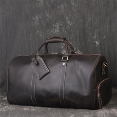 Classic Leather Weekender Duffel Bag Travel Bag, Black/Brown/Dark Brown