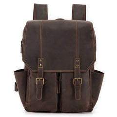 Document & Laptop Backpack, Top Layer Leather, Brown/Coffee, 17 inches