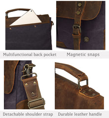 Office Messenger Bag Laptop Bag, Canvas & Leather, Blue/Gray, 14 inches