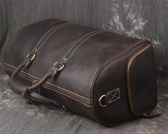 Classic Leather Weekender Duffel Bag Travel Bag, Black/Brown/Dark Brown