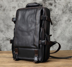 All Black Leather Transit Backpack 16 inches Laptop Bag Work Backpack