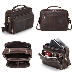 Crazy Horse Leather Briefcase Messenger Bag Tablet Bag in Dark Brown