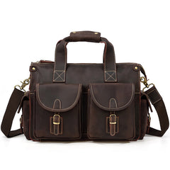 Classic Leather Briefcase Laptop Messenger for Men, Dark Brown, One Size