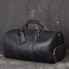 Classic Leather Weekender Duffel Bag Travel Bag, Black/Brown/Dark Brown