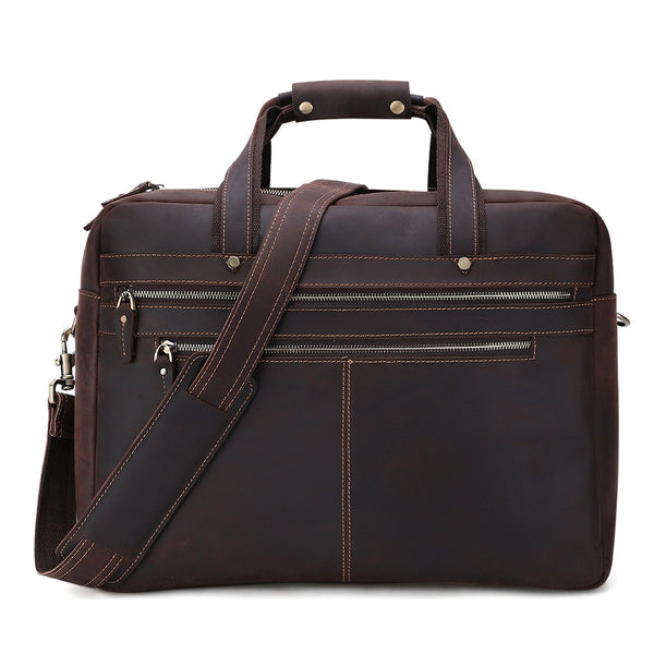 Traveler Briefcase Laptop Carrying Bag, Dark Brown Leather, 17 inches