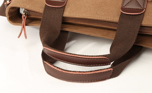 Canvas Briefcase Messenger Bag 13 inches Laptop Carrying Bag - Coyote