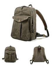 Regal Waxed Canvas Backpack, Army Green/Black/Gray/Navy/Khaki, One Size