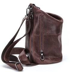 Dark Brown Leather Sling Bag Crossbody Messenger Bag Single Strap Pack